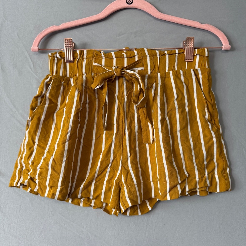 Bluenotes Womens Striped Hi Rise Paper Bag Shorts Size S Mustard Summer Preppy